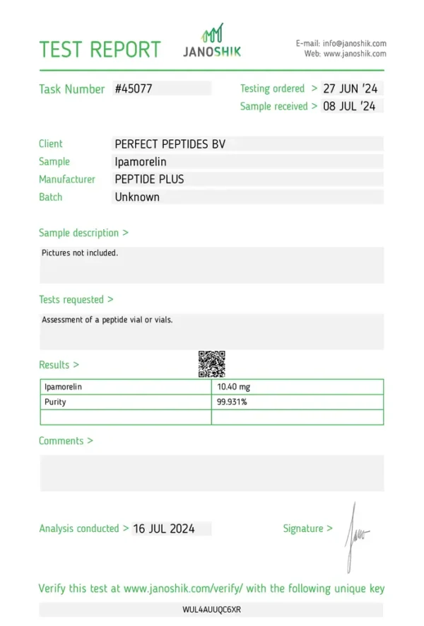 Ipamorelin puurheid test